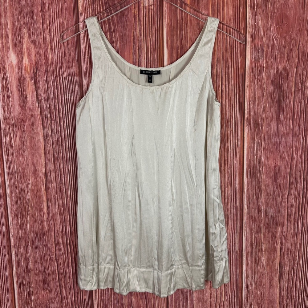 Eileen Fisher Womens Silk Blend Scoop Neck Tank Top Pearl White Size XS
